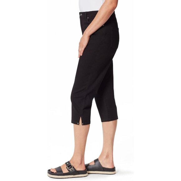 Women's Petite Capris Cotton Spandex Classic High Waist Zipper Pockets - Picture 2 of 3
